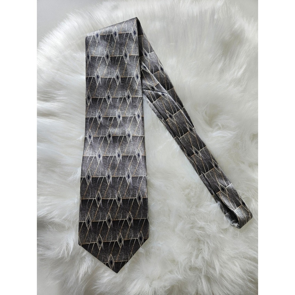 Haggar Collections Geometric Necktie - Gray, Blue, Gold - Men's Fashion - Picture 5 of 5
